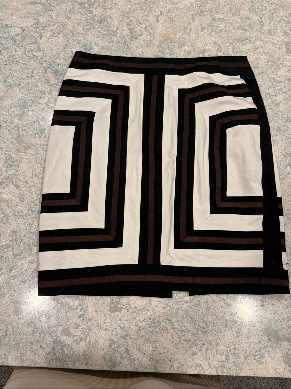 White House Black Market Black, White & Brown Geometric Pencil Skirt